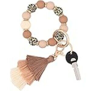 Chic Country Girl Silicone Bead Keychain Bracelet –Brown/Leopard